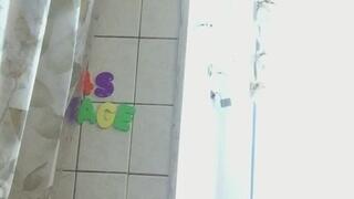 PURPLE TOWEL SHOWER DAY HAPY SUNNY BRIGHT LIGHT