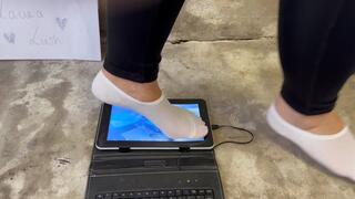 Crush brand new tablet with socks sneakers and heels!