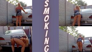 wearing a short dress, playing in my car and smoking
