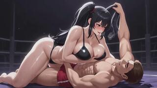 Mixed Wrestling Fantasies #1B: Oil-Slicked Mixed Wrestling Domination Fantasy Roleplay (Animated)