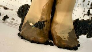 Giantess Black Caviar Crush - Tiny Trampled in Slippery Nylon Feet MOV