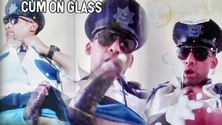 PoliciaUniform 10 UNDERWEAR VERDE 4 CONDOM CUM On GLASS Corrida Lechazo Cop Police Speedo
