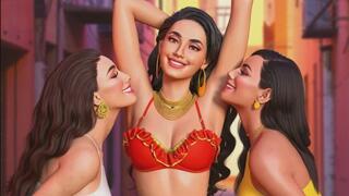 Sexy animated Indian Bollywood babe gets her sexy smooth armpits licked by two kinky fetish girls
