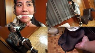 Paola's tied up, cleave gagged, and Warm nylon feet without escape! - MOV