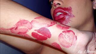 Using several layers of lipstick (close-up)