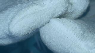 My body up close wearing white socks