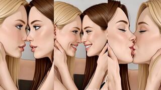 Animated Lesbian Close Up French Kiss