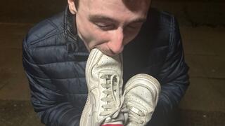 Lick my dirty street shoes at the bus stop after my long day with the girls then you lick my Hello Kitty socks