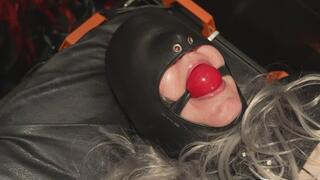 Bolero Straitjacket Bed Torment â€“ Wide Leather Straps, Large Ballgag, Leather Hood & Remote Vibrator