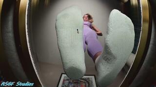 GIANT Randy Moore not impressed with your workout! Pins you under her sweaty socked foot! - mov