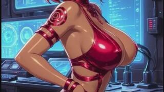 150. red cyberpunk girl dance and sexy pose (Ai animation)
