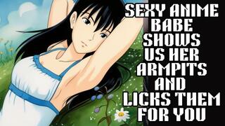 Sexy Japanese anime manga babe shows off and licks her Gorgeous smooth armpits armpit fetish kink