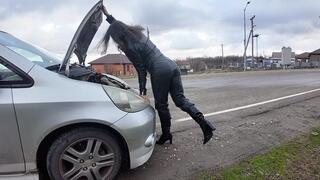 real driving in leather pants and boots m0