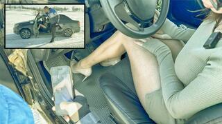 Good Girl pink panties tights 15 den high heels driving real lesson with instructor mechanics of Lada Granta 1080 full video 26 min