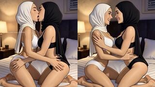 Animated Lesbian Kissing in Bra and Hijab 18 Minute Intimate Romance