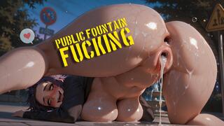 PUBLIC FOUNTAIN FUCKING! Cybernetic MILF Gets Railed & Creampied in the Streets!