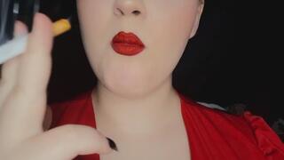 Anna closeup smoking with red lips