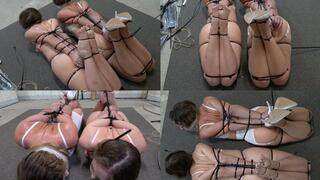 Sadistic Double Ziptie Trap FULL — Two Girls Identically Hogtied & Sponge-Gagged