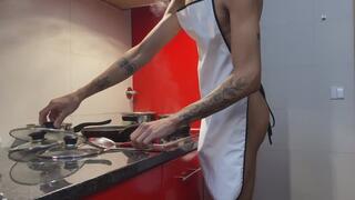 Jacking off and cumming in the home kitchen