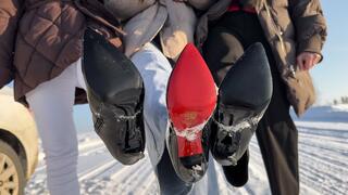 SLIPPERY Very slippery heels in very cold snow