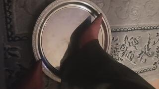 Pointy red Designer Boots vs Silver plate Ashtray