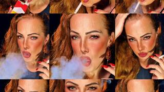 Redhead with long red nails in close-up - moving camera - Marlboro Red