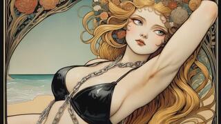 Sexy classical painting babe licks her own sweaty armpits and shows them to you