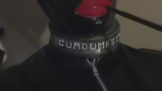 Smoking pvc slut pvc mask and red dom hat