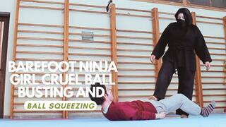 Barefoot Ninja Girl brutal ball bustinnd and ball squeezing beatdown