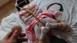 fx17-Asian girl, bound in white stockings, vibrating to orgasm.