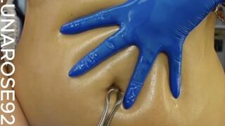 GODDESS LUNA BELLY BUTTON PLAY Watch me glove up in my blue nitrile extra small gloves and play with my belly button, by fingering it and taking my nasal speculum and place in my belly button and opening nice and wide for you to see...