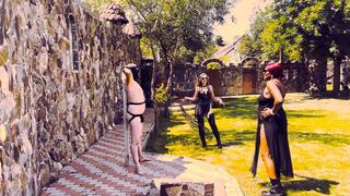 Angry Black Dominatrix whipping WHITE slave