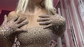 Crystal catsuit, body worship