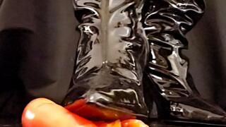 Glossy Patent Boot Crush - Juicy Tomato Destruction Close-Up
