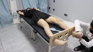 GG138-Sheer stockings, black miniskirt, Asian girl, bondage, shackles, tickling.