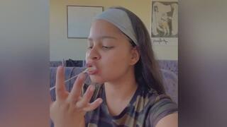 Bubble girl blow big and messy bubblegum bubbles