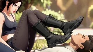 Black Combat Boots Face Stomping Dominant Outdoor Domme