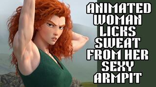 gorgeous muscled redhead animated babe licks the sweat out of her armpits as it gushes down her lovely smooth pits