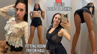 Tops Try On in a Changing Room, Big Boobs Flashing 4K