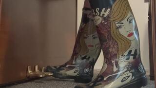 Stella Wearing Rain Boots Pumping Piano Pedal