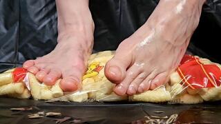 Oily Bare Foot Crush on Snack Pack - Oiled Feet Close-Up