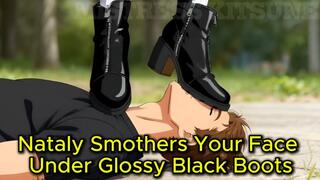 Boot Face Trampling - Nataly Smothers Your Face Under Glossy Black Block Heel Boots