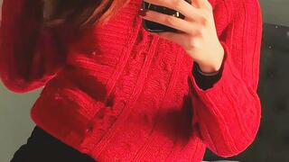 Smoking Tease in Red Sweater - Deep Stare & Full Cigarette