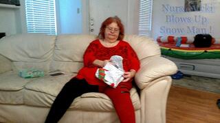 Bbw mature redheaded Nurse Vicki Blows up inflatable Snowman for you!