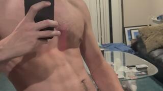 Hot Athletic Twunk Jerks off in the Mirror at his Friend’s House