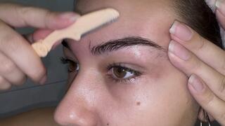 Face Shaving + Eyebrow Tweezing. Extreme Grooming Close-Up