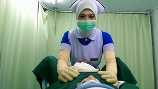 Intern Nurse Student Practices Male Genital Cleaning & Milking