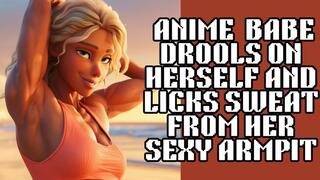 anime babe drools on herself and licks sweat from her sexy armpit