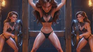 sexy animated babe tied up and tries to escape BDSM bondage