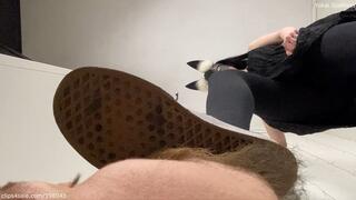 Lick the dirt from two pairs of sneakers